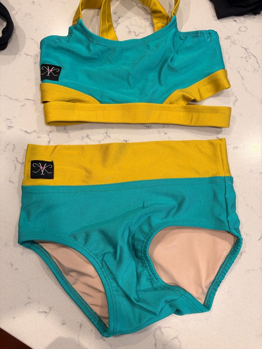 Kids Two-Tone Teal and Yellow Swim Set